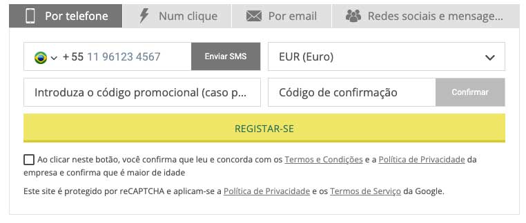 Registro no BetWinner
